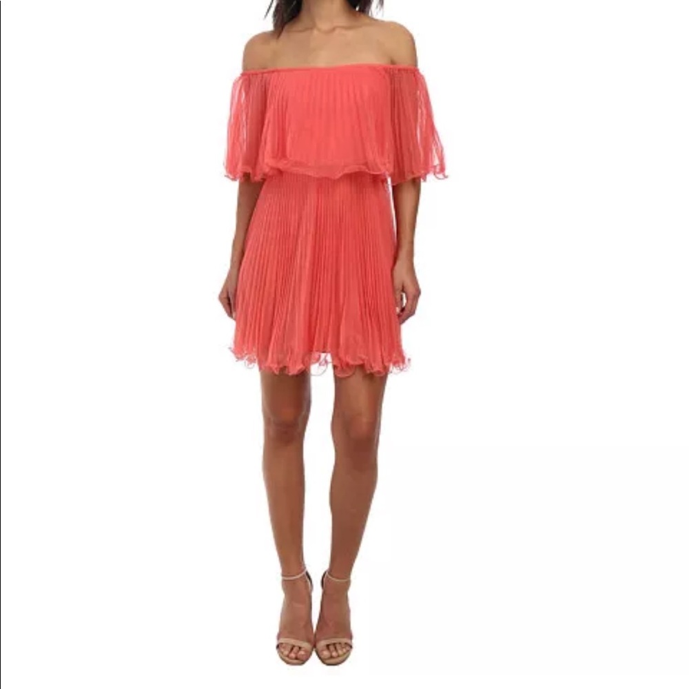 BCBG Maxazria Shallom Pleated Off Shoulder Dress